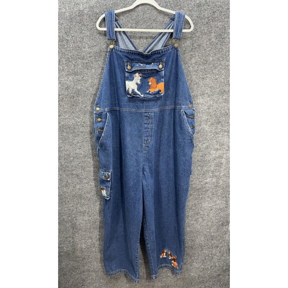 Vintage Lady And The Tramp Denim Overalls Women’s 3X Blue Carpenter Embroidered - Picture 1 of 14